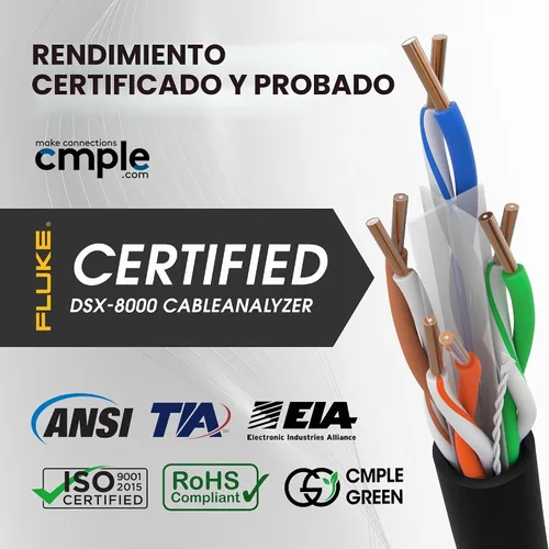 Vista 3 de Cmple - Cable Cat6 1000 pies a granel, cable Ethernet LAN Cat 6, cable de red UTP 23AWG CMR Riser 10Gbps 550 MHz, caja dispensadora de 1000 pies