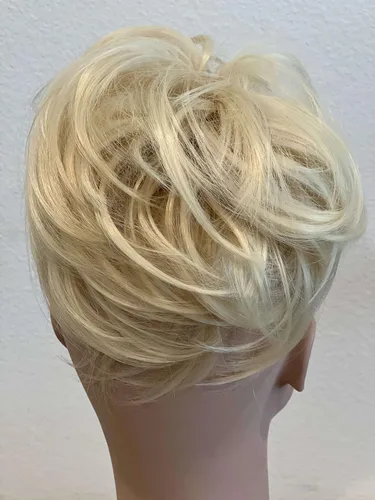 Vista 2 de Apexhairs - Extensión de moño de cabello sintético lacio, extensiones de moño corto, accesorios para el cabello, moño elástico fácil de coletar