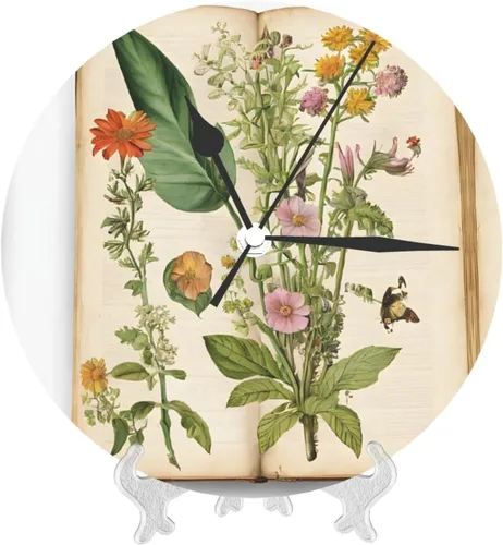 Vista 9 de Floral in The Old Book Round Wall Clock,10 Inch Round Easy to Read for Home Office & School Decor Clock