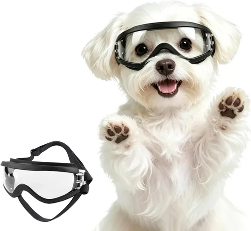 Vista 10 de ENJOYING Lentes de sol para perros de razas pequeñas, antirayos UV para perros pequeños, resistentes al viento, protección ocular de perro