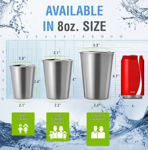 Vista 3 de CHILLOUT LIFE Vasos de acero inoxidable para niños y adultos de 12 onzas – Vasos de metal apilables para el hogar y actividades al aire libre, sin