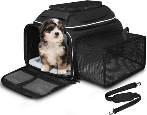 Vista 13 de Petskd Transportador de mascotas expandible superior y lateral de 17 x 11 x 9.5 pulgadas, aprobado por aerolíneas de Alaska, transportador de lados