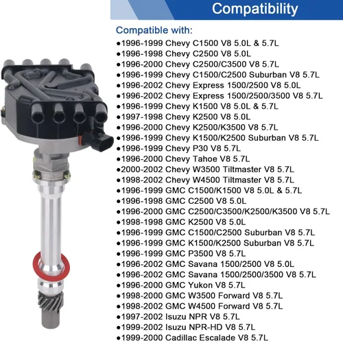 Vista 3 de Distribuidor de encendido AiYiGu compatible con 1996-2002 Chevy GMC Cadillac Isuzu Vortec V8 5.0L 5.7L 305 350, reemplazo 93441558 1104058 1257042