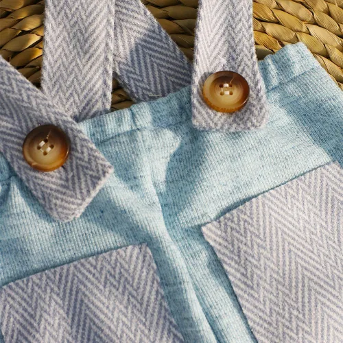 Vista 5 de Ylsteed Trajes de Fotografía para Recién Nacidos - 2 Piezas para Niño y Niña, Traje de Caballero con Pantalones con Tirantes y Boina, 0-3 Meses Azul