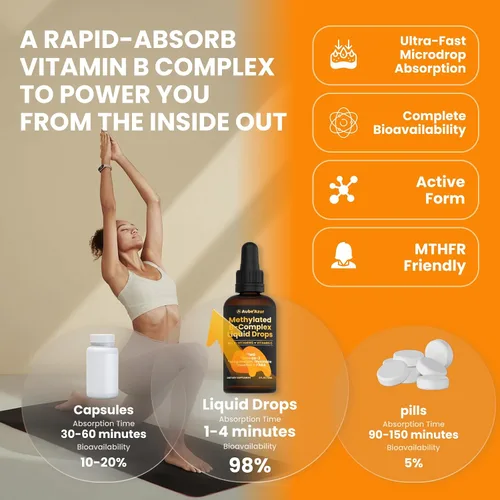 Vista 7 de Methylated B Complex Liquid Drop, vitaminas del complejo B líquido para mujeres, con metil B12, metilfolato, B1, B3, B5, B6, B7, C, Omega-3