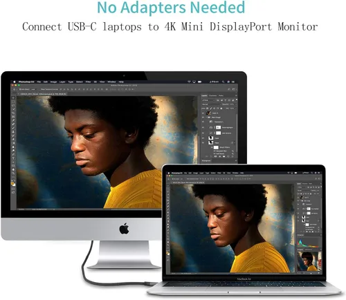 Vista 2 de USB C a Mini DisplayPort, cable de 6 pies 4K@60Hz Thunderbolt 3 a Mini Displayport compatible con iPhone 15/16/17 Serie, M1-M4 MacBook Pro, Surface