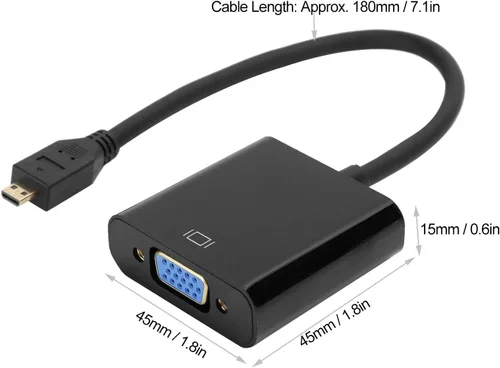 Vista 7 de Convertidor de video micro a VGA, adaptador de convertidor de video micro HDMI a VGA, adaptador de convertidor de video micro a VGA 1080P, para 4B