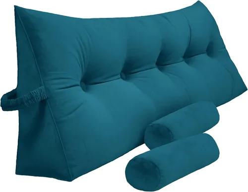 Vista 18 de Peachwell Almohada triangular de lectura para reposo en cama, cojín grande tipo cabecero, respaldo, almohada de cuña con dos almohadas cilíndricas
