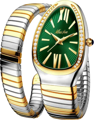Vista 7 de MASTOP Reloj de cara de serpiente para mujer, con forma de serpiente, relojes para mujer, relojes impermeables de acero delicado para mujer, relojes