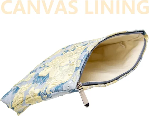 Vista 7 de Pazimiik Bolsa de maquillaje floral, grande, de algodón, con cremallera para bolsa de viaje, organizador de maquillaje de lona para mujeres