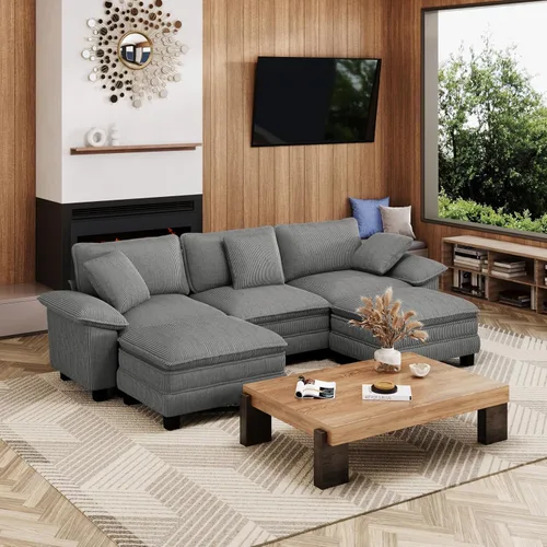 Vista 54 de Sofá seccional en forma de U de 123 pulgadas con cojines tipo nube, juego de sofá modular de asiento profundo con 5 asientos y 2 otomanos, brazos