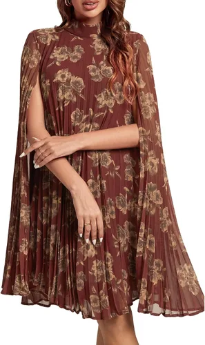 Vista 8 de Rooscier Vestido midi de fiesta plisado con cuello alto falso y espalda abierta para mujer