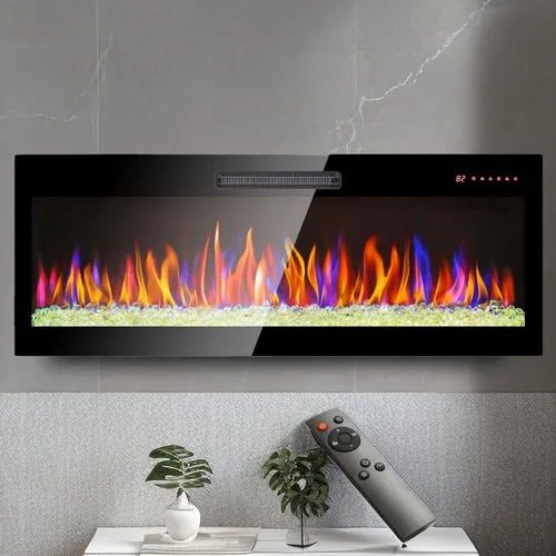 Vista 12 de Chimenea eléctrica ultrafina de 36 pulgadas, chimenea empotrada y montada en la pared, calentador de luz LED con control remoto, chimenea eléctrica