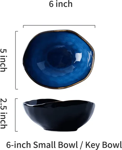 Vista 2 de Cuenco decorativo de cerámica, cuenco para llaves de cerámica azul, decoración versátil de porcelana, pequeño plato para joyería con esmalte azul