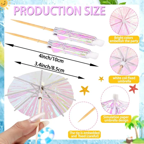Vista 3 de 50 piezas de sombrillas para bebidas, selecciones de cóctel, sombrillas de cóctel con palillos de madera para verano, arcoíris, limón, cupcakes
