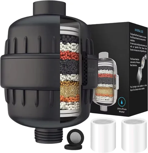 Vista 10 de Filtro de ducha de alto rendimiento para agua dura, sistema de filtración de 15 etapas, elimina el cloro, metales pesados e impurezas, mejora