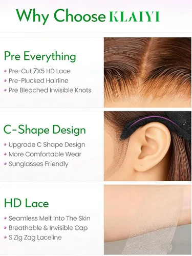 Vista 9 de KLAIYI Bye Bye Slip™ Ombre Highlights Rubio Bob Onda de Agua Rizado Precortado 7x5 Encaje Frontal Pelucas Cabello Humano Parte Lateral Cordón