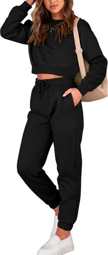 Vista 61 de BTFBM Conjunto deportivo de 2 piezas para mujer, camiseta corta de manga larga, sin botones, pantalón con cordón ajustable, pantalones deportivos