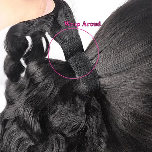 Vista 5 de Extensiones de cabello con ondas de agua para cola de caballo, trenzado humano, pegamento mágico Pony, extensiones de cabello humano brasileño