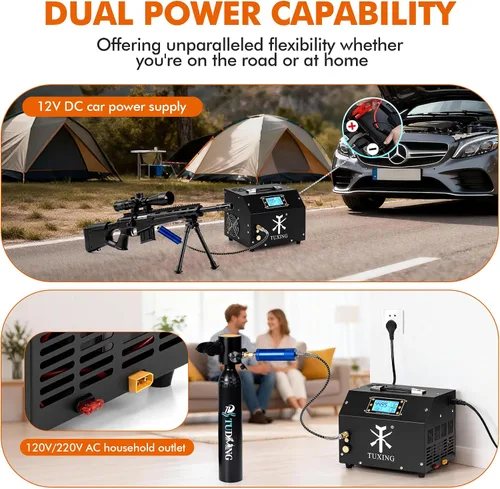 Vista 6 de TUXING Compresor de aire PCP de 4500 psi, compresor de rifle de aire con pantalla de control LCD luminosa, sin aceite/agua, transformador