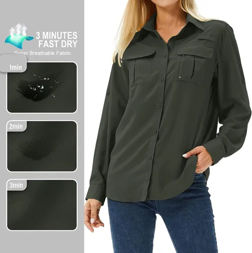 Vista 7 de Camiseta de Manga Larga para Mujer con Protección Solar UPF 50 para Safari, Pesca, Senderismo