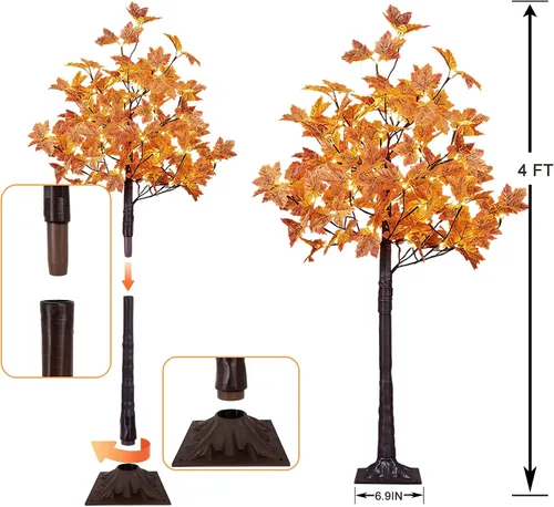 Vista 6 de LIGHTSHARE 2 piezas de 4 pies 144 LED (72 LED cada uno) árbol de arce iluminado artificial blanco cálido para Halloween, decoración de otoño