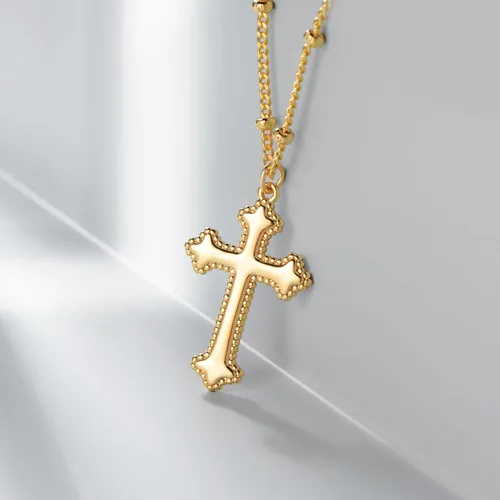 Vista 125 de Fettero - Collar con dije de cruz de fe, chapado en oro de 14 K, cadena fina, minimalista, simple, pequeña, para oración, regalo de joyería religiosa