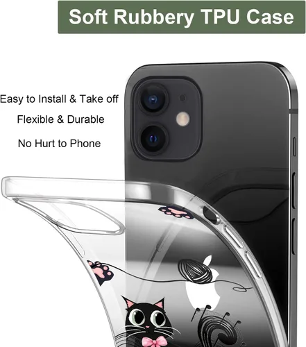 Vista 5 de Unov Funda para iPhone 12 Mini, transparente con diseño, ajuste delgado, buen agarre, funda para teléfono en relieve, cubierta protectora a prueba