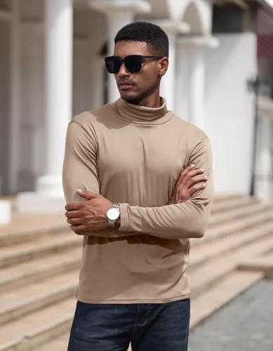 Vista 2 de Lexiart Camisetas casuales de manga larga con cuello alto para hombre, básicas, térmicas, elásticas, sin botones
