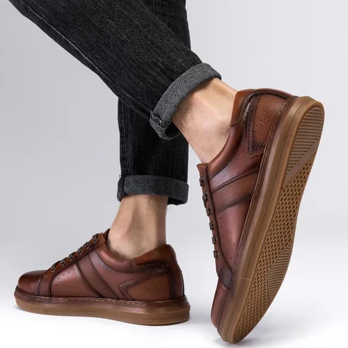 Vista 7 de Zapatos deportivos Oxford casuales para hombre, de cuero genuino, diseño de moda, zapatos bajos para caminar para hombres