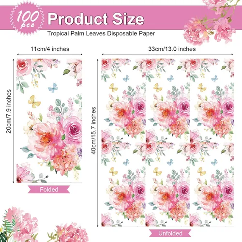 Vista 2 de Tatuo 100 servilletas florales de 3 capas de acuarela para cena, servilletas de papel desechables decorativas para bodas, cumpleaños, baby shower