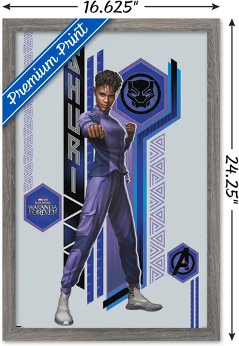 Vista 3 de Trends International Marvel Black Panther: Wakanda Forever - Póster de pared Shuri, 22.4 pulgadas de largo x 14.7 W, versión enmarcada de madera