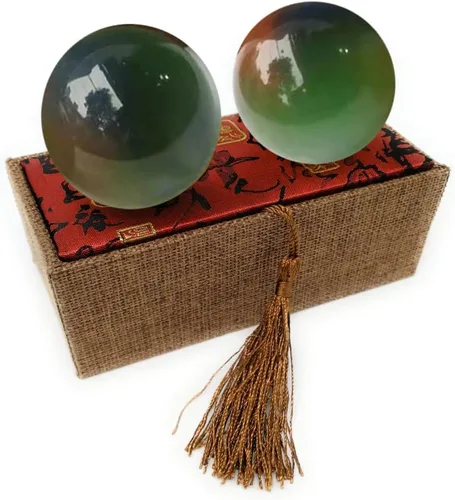 Vista 8 de Bolas artificiales de cristal Baoding de ojo de tigre de gato verde de 2 pulgadas, bolas de terapia de manos, bolas de estrés para aliviar