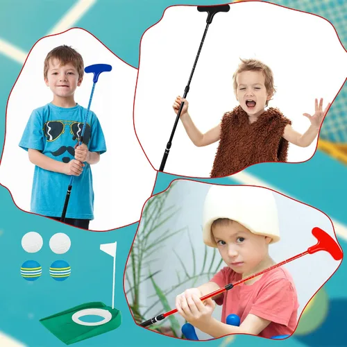 Vista 3 de Juego de 2 palos de golf ajustables para niños, adolescentes, diestros o zurdos, de dos vías, para hombres y mujeres, 4 pelotas de entrenamiento