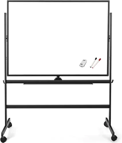 Vista 7 de BIBOC Pizarra blanca móvil grande de borrado en seco de 32 x 48 pulgadas con soporte rodante, pizarra blanca ajustable de altura de doble cara