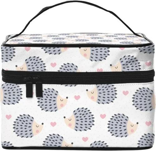 Vista 11 de Bolsa de maquillaje con asa, estuche de cosméticos con cremallera, bolsa de aseo portátil de viaje para mujeres y niñas, duradera, 1 Foto