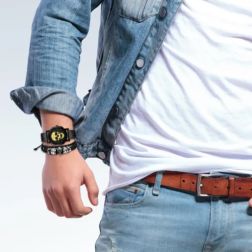 Vista 5 de Pulsera de reloj de cuero con calavera Reloj de pulsera gótico gótico para hombre Steampunk Goth para mujer
