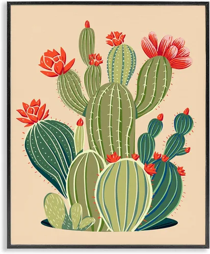 Vista 11 de Stupell Industries Arte giclée enmarcado con vegetación de cactus caprichoso, diseño de Ziwei Li Enmarcado en blanco