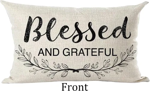 Vista 2 de Ramirar Funda decorativa de almohada lumbar con texto en inglés «Blessed and Grateful para Día de Acción de Gracias», funda de almohada lumbar