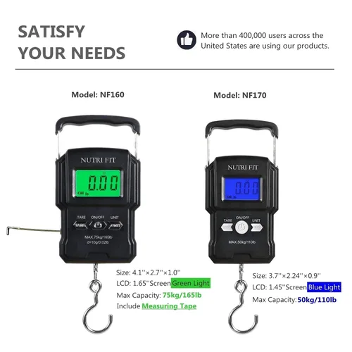 Vista 8 de NUTRI FIT Báscula de equipaje digital para maleta, báscula portátil para viajes, báscula de peso de pescado de mano con gancho para pesca, 110
