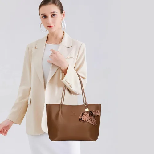 Vista 6 de Marengo Soft Leather Tote Bag for Woman Shoulder Bag Satchel Handbag Purchse Set