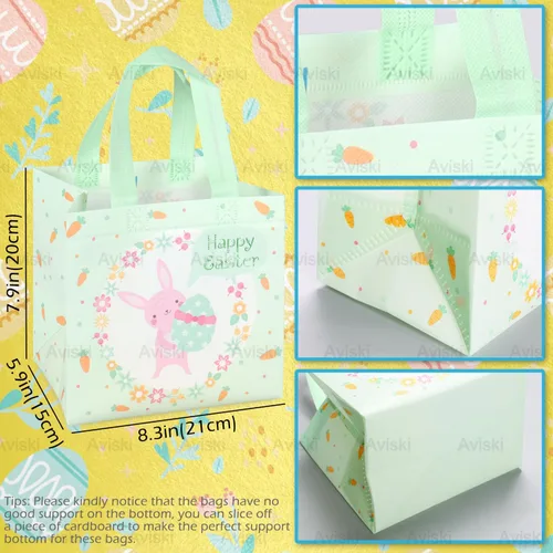 Vista 2 de Aviski 12 bolsas de caza de huevos de Pascua feliz, bolsa de regalo de huevo de zanahoria con asas, bolsas de regalo de Pascua, envoltura de regalos