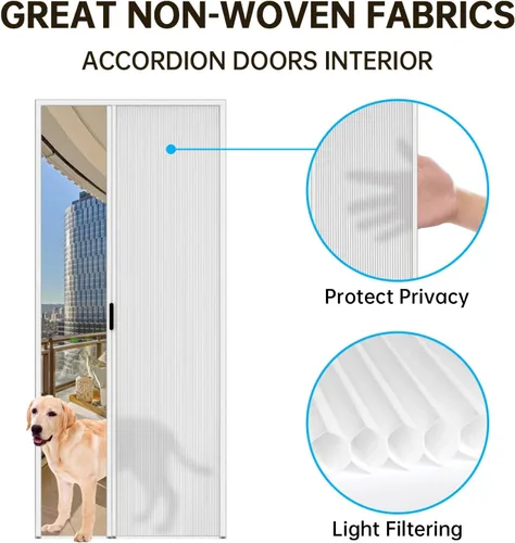 Vista 2 de MaKefeile Puerta celular plegable de acordeón sin perforaciones para puertas celulares, puertas correderas para dormitorios, pasillos, divisores