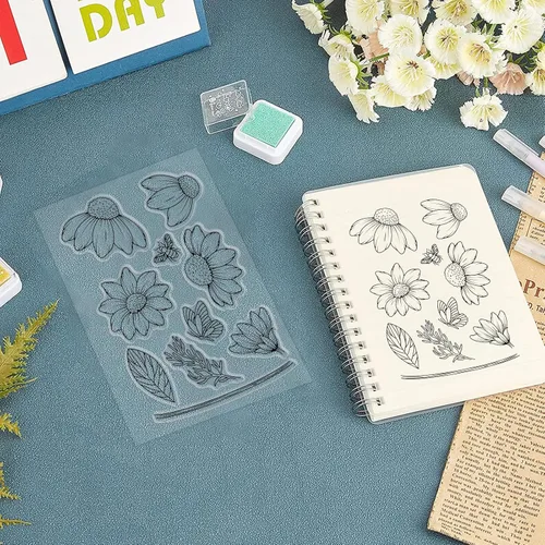 Vista 6 de ORIGACH Sellos transparentes de margaritas, sellos de silicona transparente floral para hacer tarjetas, álbumes de recortes, decoración de álbumes
