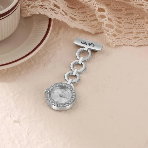 Vista 5 de Relojes de enfermera para enfermeras, médicos, relojes de enfermería personalizados, con nombre grabado, pin de solapa en el reloj de enfermería
