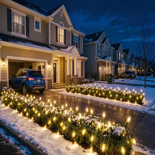 Vista 6 de Guirnalda de 100 Luces LED Blanco Cálido de Cable Verde para Navidad, con Certificación UL y Cadena de Iluminación Decorativa Comercial de 35 Pies