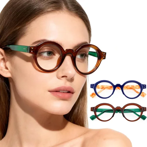 Vista 8 de Round Small Frame Reading Glasses for Women Readers for Men Blue Light Blocking Retro