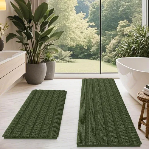 Vista 81 de ACCUMTEK - Juego de alfombras de baño a rayas beige de 3 piezas, ultrasuaves, antideslizantes de chenilla, alfombras de baño mullidas y absorbentes
