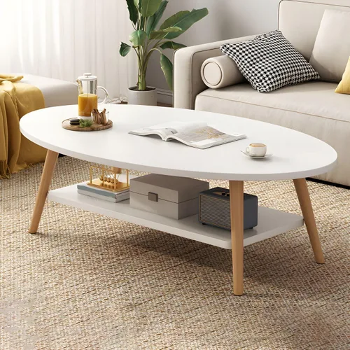 Vista 23 de Mesa de centro individual de madera, mesa de café, mesa de cóctel, mesa de centro de apartamento, sofá, mesa lateral ovalada, patas de madera, mesa
