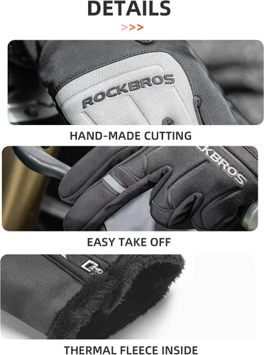 Vista 6 de ROCKBROS Guantes de ciclismo de invierno para hombre, guantes térmicos para correr para clima frío, guantes de esquí de invierno, guantes de nieve